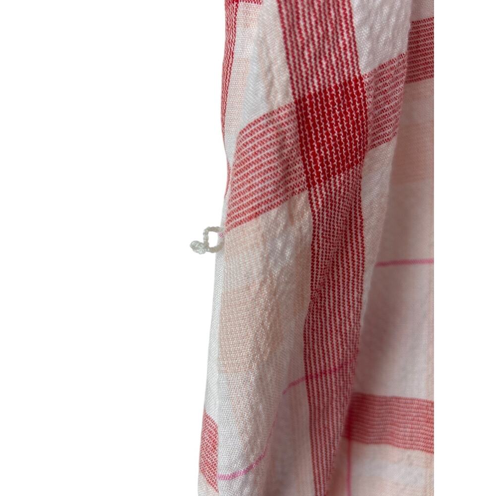 Loft Gauzy Picnic Dress XL Red White Plaid Flutter Sleeves Ruffle Hem No Belt - Picture 4 of 11